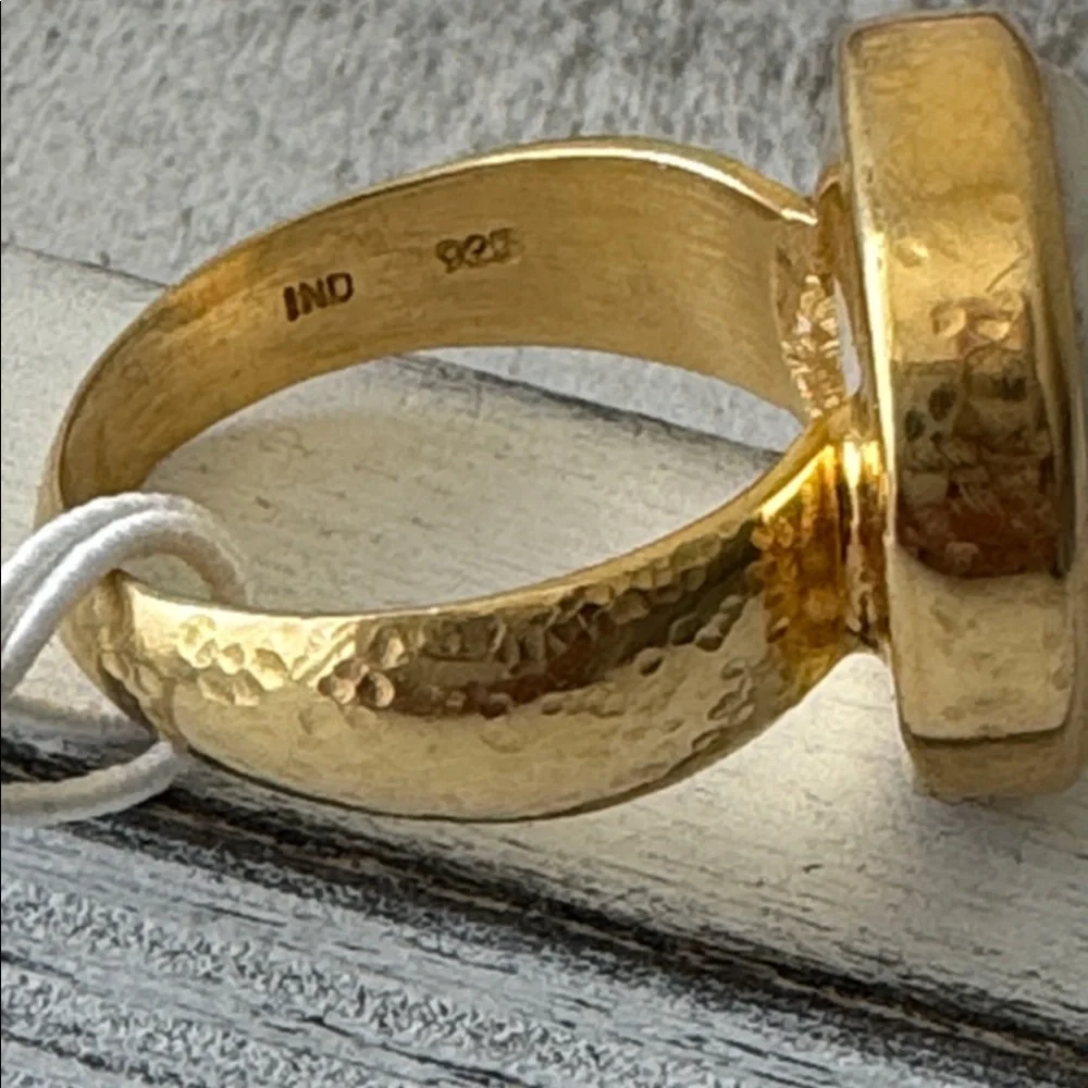 SHAANTI JEWELS Gold Plated 925 Sterling Silver Baroque Moth of Pearl Ring 7.5